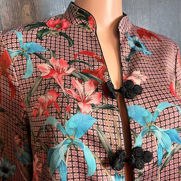 Zara Woman Asian Inspired Kimono Jacket Small Floral Quiet Luxury Silky Preppy - Picture 3 of 6